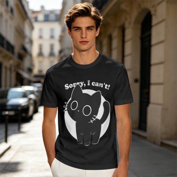 Olive T-Shirt With Sorry I Can't Black Cat Graphic Print