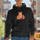 Black hoodie with a bear graphic that says Here for the Snacks