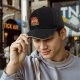 Black Baseball Cap With Calcifer Fire Demon Graphic Design