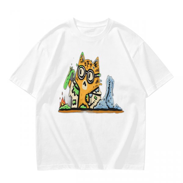 Olive T-Shirt With Mad Scientist Cat Chemistry Lab Print