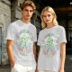 Olive Green Graphic T-Shirt With Whimsical Plant Creature And Floral Print