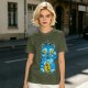 Olive T-Shirt With Blue Maneki-Neko Monster Graphic Print
