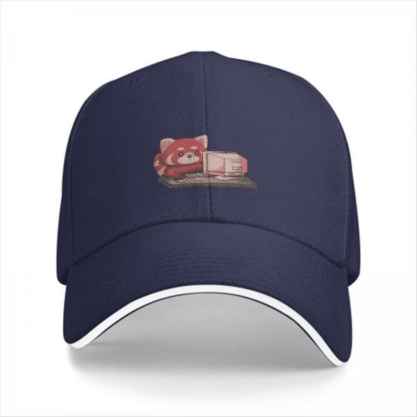 Black baseball cap with cute red panda using retro computer graphic
