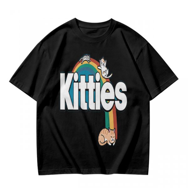 Olive Green T-Shirt With Kitties Rainbow Graphic Design