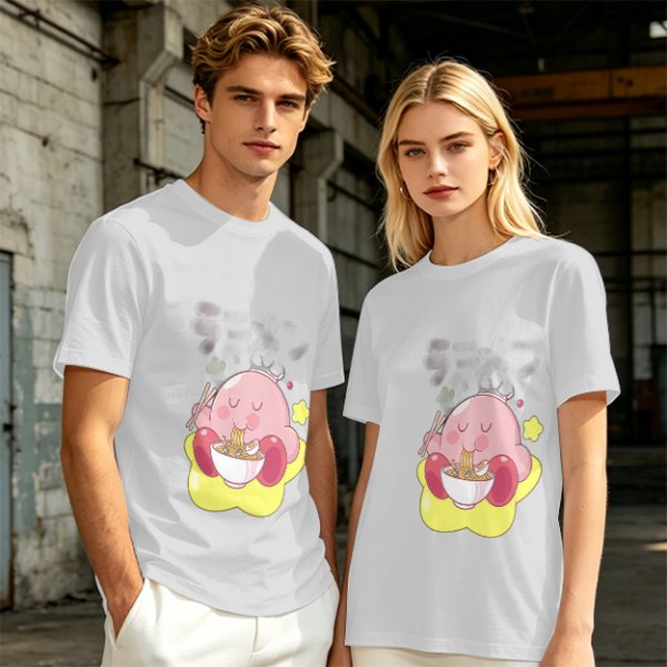 Olive T-shirt Featuring Kirby Eating Ramen on a Warp Star