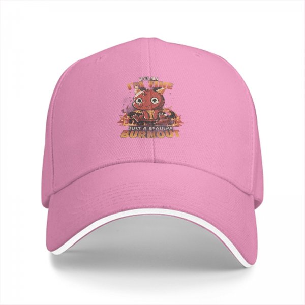 Black baseball cap with 'Relax I'm Fine Just a Regular Burnout' and cute devil graphic