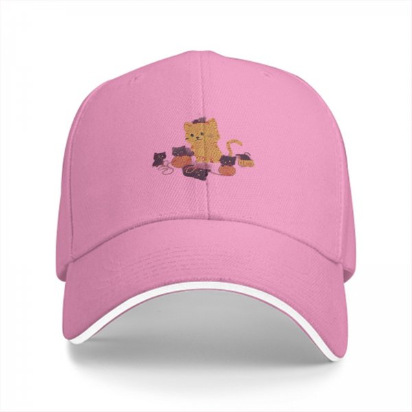 Black Baseball Cap With Cute Kittens And Yarn Balls Print