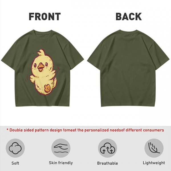 Olive T-Shirt With Cute Cartoon Chick Graphic