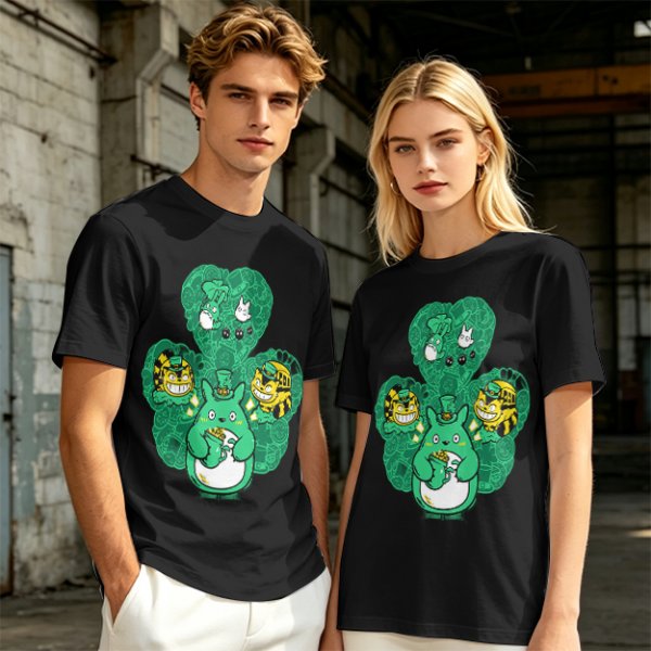 Olive Green T-Shirt With Studio Ghibli Clover Graphic Print