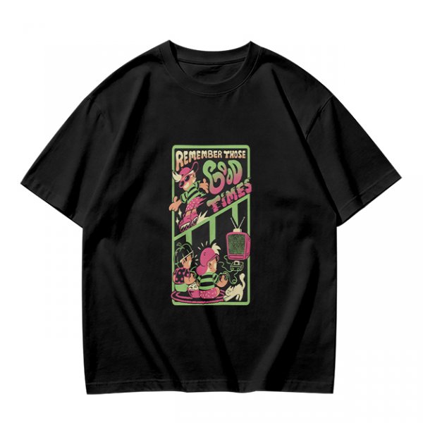 Olive Graphic T-Shirt With Remember Those Good Times Retro Art