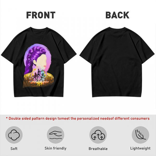 Olive T-Shirt With Purple Haired Woman And Concert Stage Print