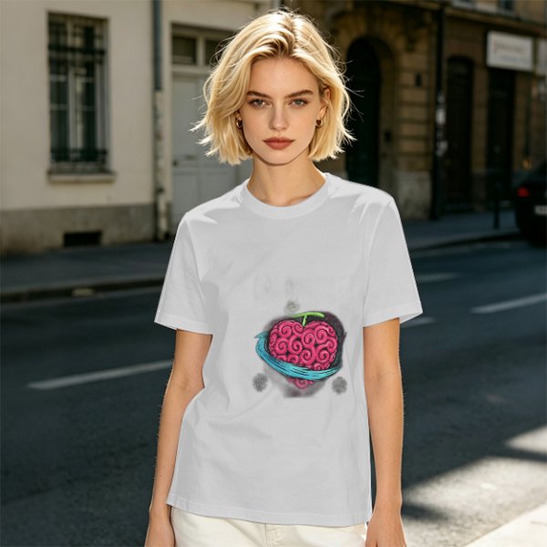 Olive T-Shirt With Swirled Heart Fruit Graphic Print