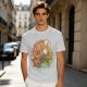 Olive Green T-Shirt with Whimsical Nature Floral and Rock Art Print