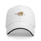 Black baseball cap with cute burning marshmallow graphic