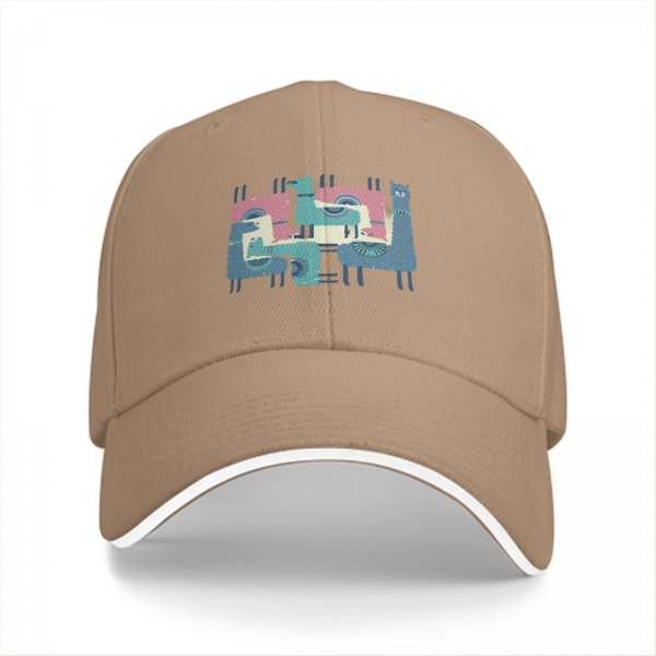 Black Baseball Cap With Interlocking Llama Graphic Print