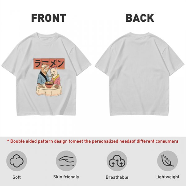 Olive T-Shirt With Cats Eating Ramen Japanese Art Print
