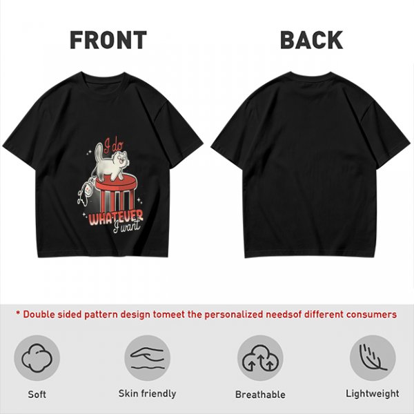 Olive graphic tee with a white cat on a stool and the text I do whatever I want