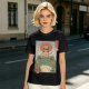 Olive T-shirt with Samurai Cat Riding Giant Frog Japanese Art Print
