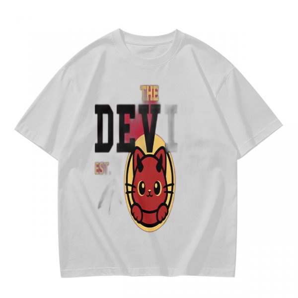 Olive T-Shirt with Red Devil Cat Graphic and The Dev Print