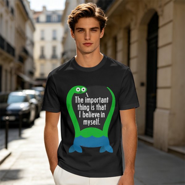 Olive T-Shirt With Dinosaur Graphic And Self Belief Text