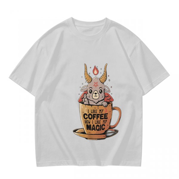 Olive t-shirt with cute Baphomet coffee magic print