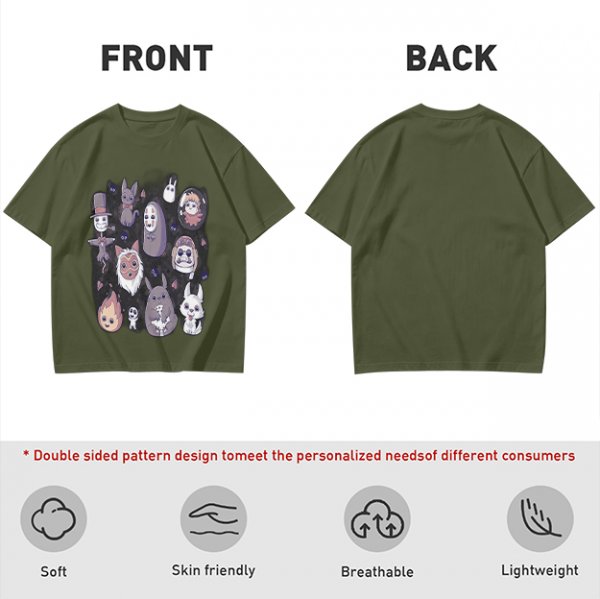 Olive T-Shirt With Cute Studio Ghibli Character Print