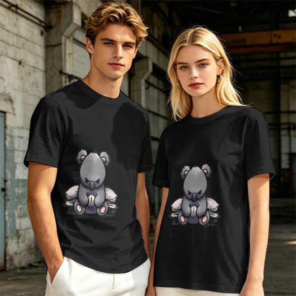 Olive T-shirt with Angry Koala Holding a Small Toy Print
