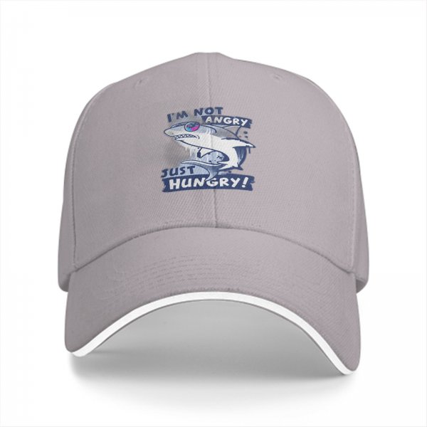 Black Baseball Cap With Shark 'I'm Not Angry Just Hungry' Print