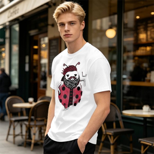 Olive Green T-Shirt With Bearded Ladybug Print