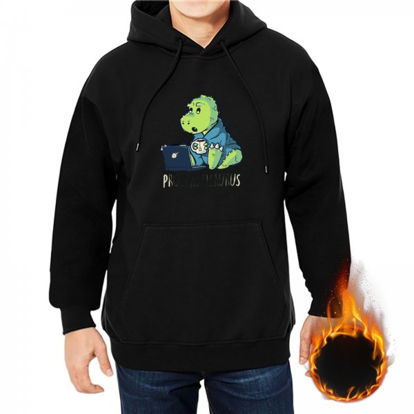 Black hoodie with programmer dinosaur graphic design