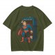 Olive T-shirt with Superman emerging from TARDIS police box graphic