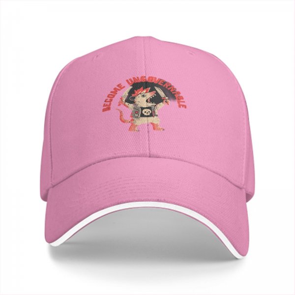 Black baseball cap with punk rat graphic and 'Become Ungovernable' text