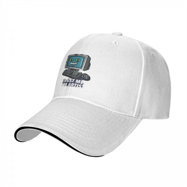 Black baseball cap with retro computer graphic and 'Trust me I'm artist' text