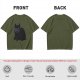 Oversized Olive T-Shirt With Black Cat Graphic Print
