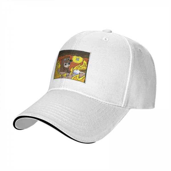 Black baseball cap with cartoon bear costume character in fiery cave print