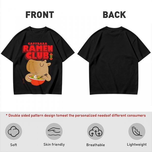 Capybara Ramen Club T-Shirt with Cute Capybara Eating Ramen Design