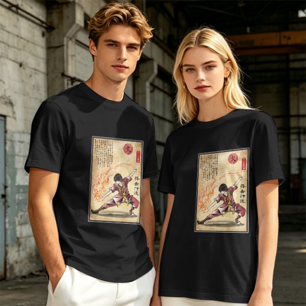 Olive t-shirt with firebender martial arts graphic print