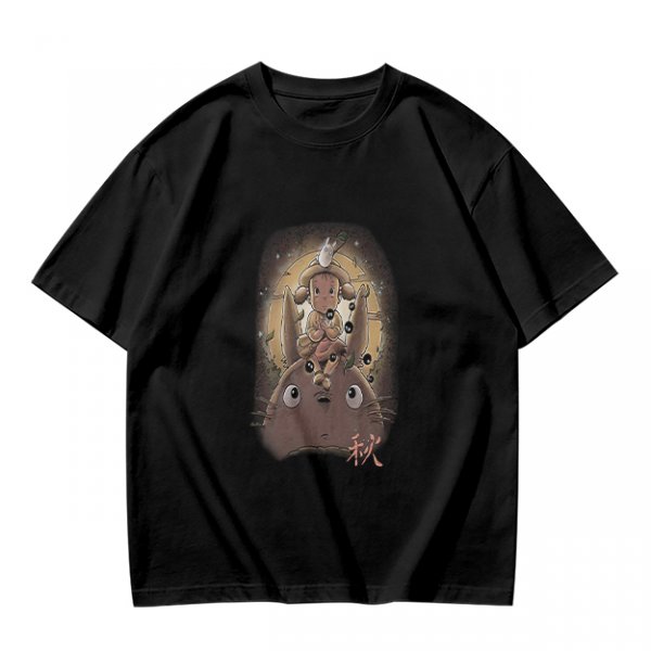 Olive T-Shirt With Totoro and Small Spirits Graphic Print