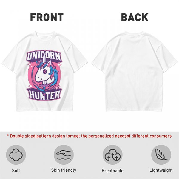 Unicorn Hunter Graphic Tee with Sword and Sparkle Design