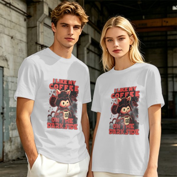 Olive T-Shirt with Cat Darth Vader 'I Like My Coffee On The Dark Side' Print