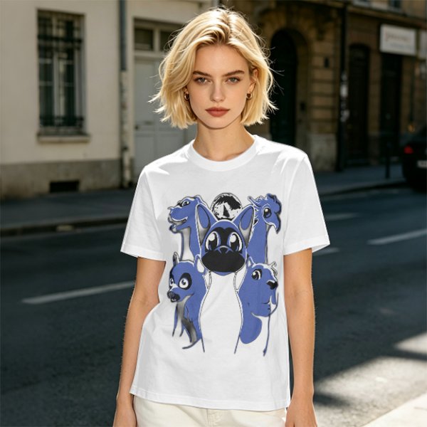 Olive T-Shirt With Blue Fantasy Animal Heads Graphic Print
