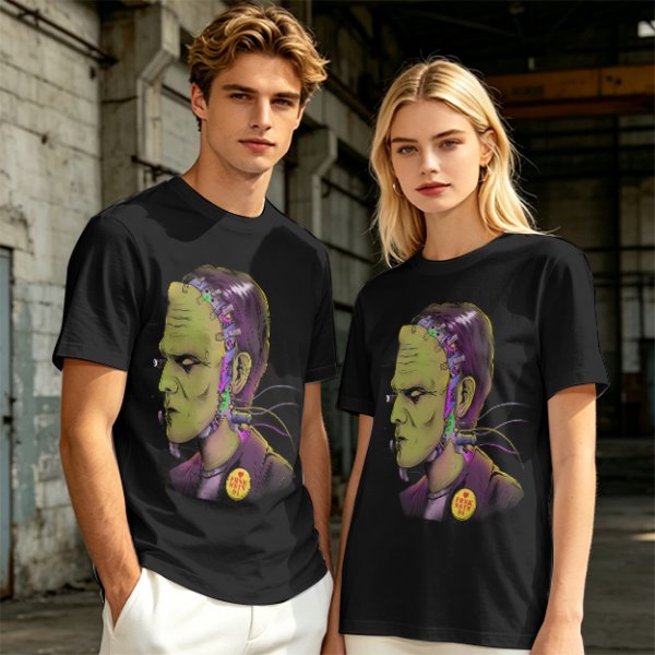 Olive T-Shirt with Frankenstein Monster Portrait Print