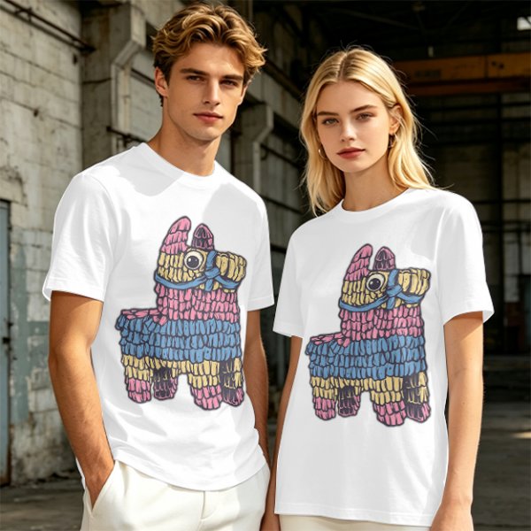 Olive T-Shirt With Colorful Donkey Pinata Graphic Print