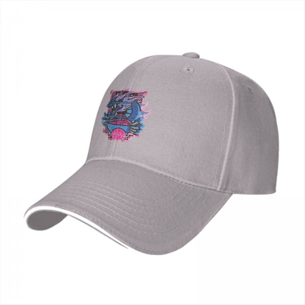 Black Baseball Cap With Neon Blue And Pink Dragon Graphic