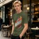 Olive green graphic t-shirt with Hot Trekkies Star Trek themed print