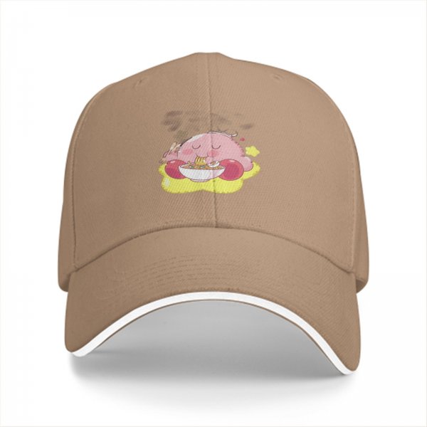 Black baseball cap featuring Kirby eating ramen