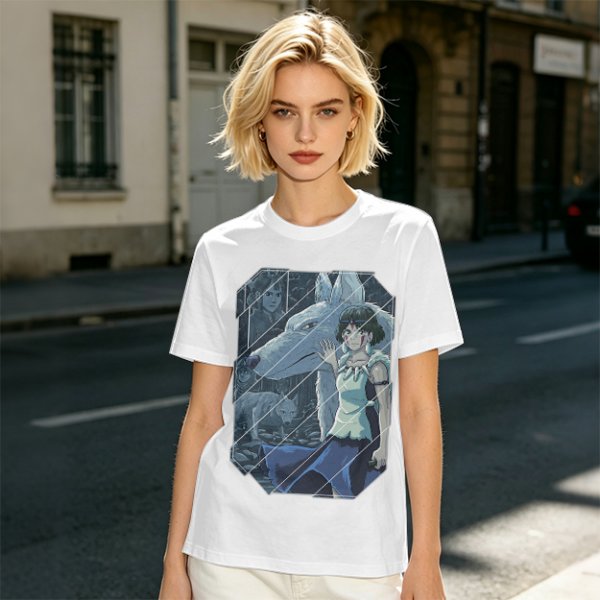 Olive T-Shirt Featuring Princess Mononoke Wolf Artwork