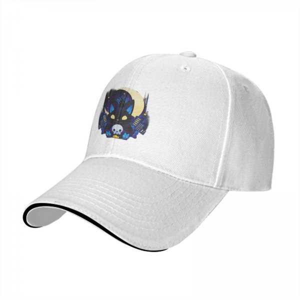 Black Baseball Cap With Night City Black Cat Crescent Moon Skull Art