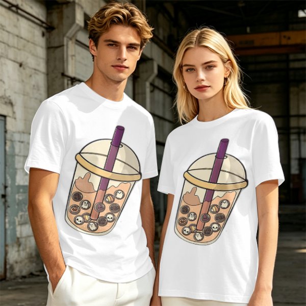 Olive T-Shirt With Halloween Themed Boba Tea Graphic