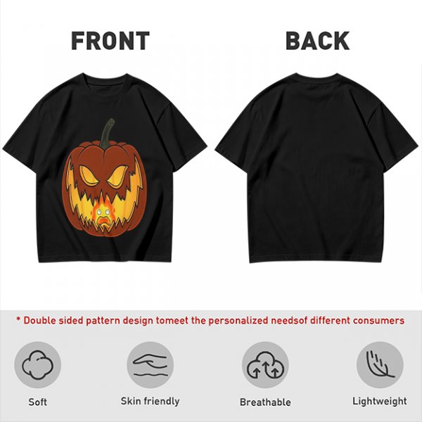 Olive Green T-Shirt With Scary Jack O' Lantern Pumpkin Print